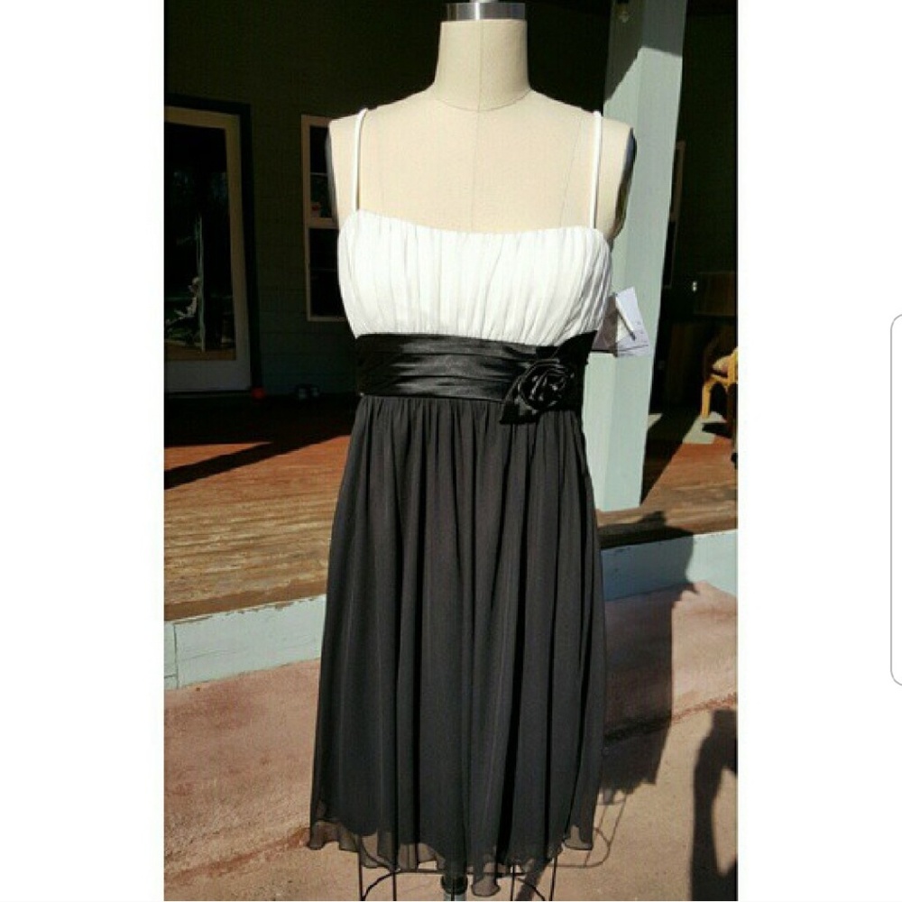 DAVID'S BRIDAL Dress Black/White Short Size 8 Sleeveless Spaghetti Straps